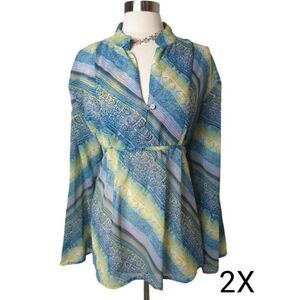 Women's Plus Size Blouse 2X Long Sleeve Lightweight Semi Sheer Tunic 2X NWOT
